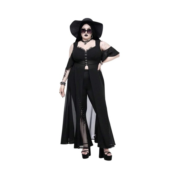 Boho Goth Sheer Lace Chiffon Black - Picture 3 of 9